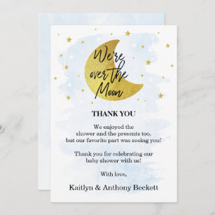 Over The Moon   Boys Baby Shower Thank You Card