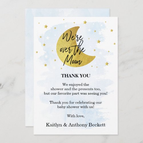 Over The Moon  Boys Baby Shower Thank You Card