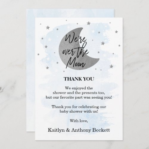 Over The Moon  Boys Baby Shower Thank You Card