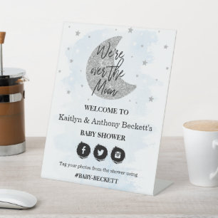 Over The Moon Boys Baby Shower Welcome Pedestal Sign