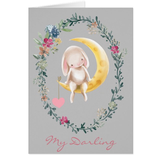 Over the Moon Bunny Valentine Card (Front)