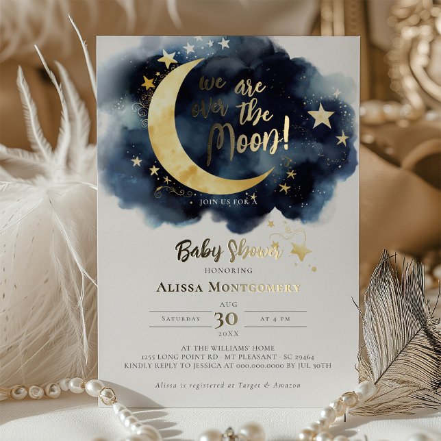 Over the Moon Celestial Baby Shower Foil Accents Foil Invitation