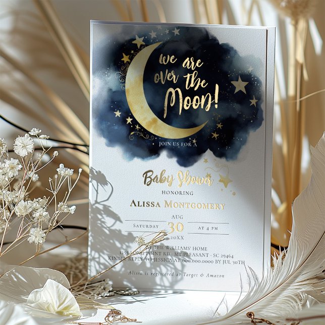 Over the Moon Celestial Baby Shower Foil Accents Foil Invitation (Creator Uploaded)