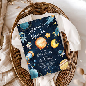 Over the Moon Celestial Baby Shower Navy Invitation