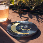 Over the Moon Celestial Baby Shower Stars Space Coaster<br><div class="desc">Celebrate the arrival of a new little star with these enchanting baby shower stone coasters, featuring a radiant golden moon and shimmering stars on a deep blue space background, all beautifully rendered in watercolors. The header, "We are over the Moon!", adds a touch of joy and excitement to this celestial-themed...</div>