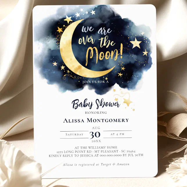 Over the Moon Celestial Baby Shower Stars Space Invitation Zazzle