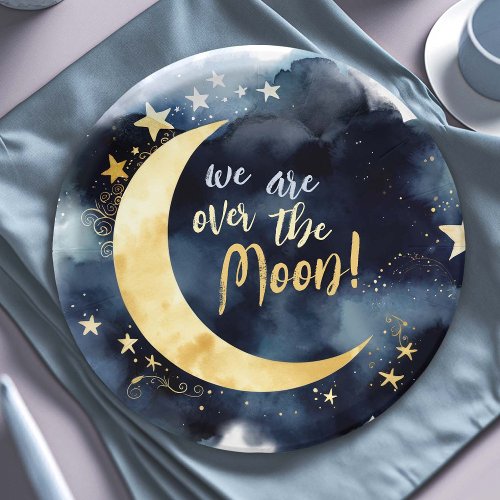 Over the Moon Celestial Baby Shower Stars Space Paper Plates