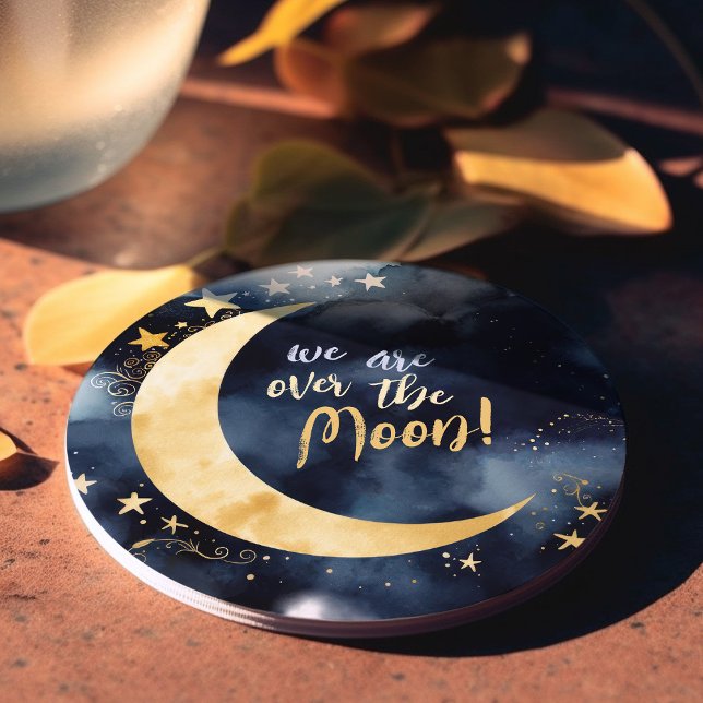 Over the Moon Celestial Baby Shower Stars Space Round Paper Coaster (Creator Uploaded)