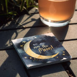 Over the Moon Celestial Baby Shower Stars Space Stone Coaster<br><div class="desc">Celebrate the arrival of a new little star with these enchanting baby shower stone coasters, featuring a radiant golden moon and shimmering stars on a deep blue space background, all beautifully rendered in watercolors. The header, "We are over the Moon!", adds a touch of joy and excitement to this celestial-themed...</div>