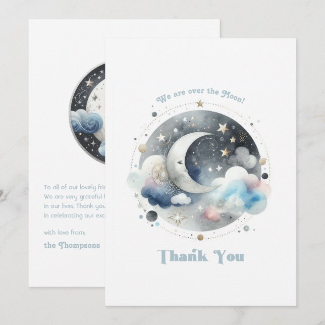 Over the Moon Celestial Baby Shower Thank You Card (Front/Back)