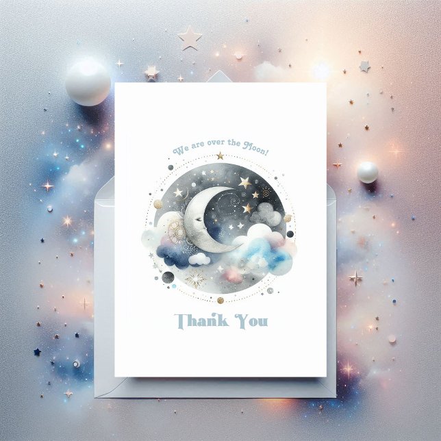 Over the Moon Celestial Baby Shower Thank You Card (Over the Moon Celestial Baby Shower Thank You Card)