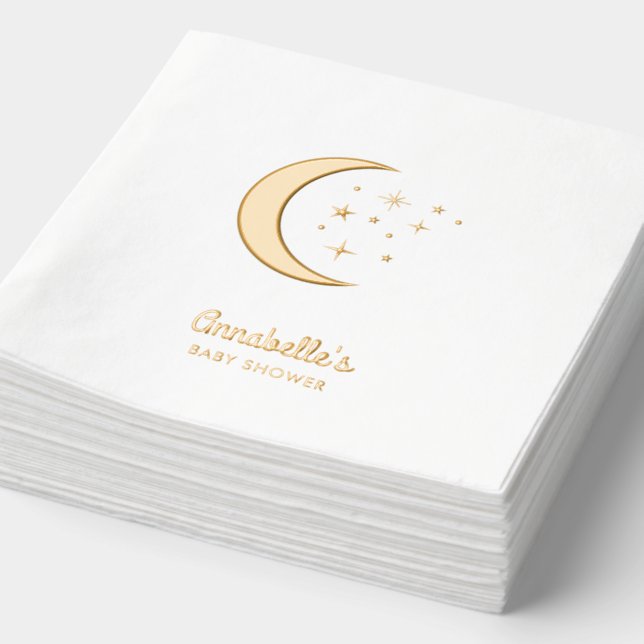 Over the Moon Celestial Gold Baby Shower Napkins (Detail)
