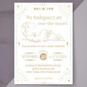 "Over the Moon" Celestial Moon & Stars Baby Shower Invitation