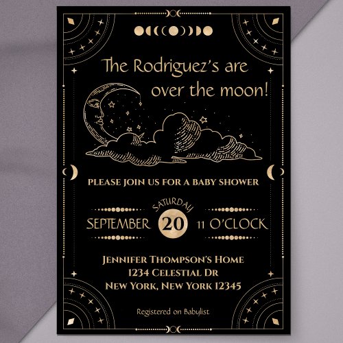 Over the Moon Celestial Moon  Stars Baby Shower Invitation