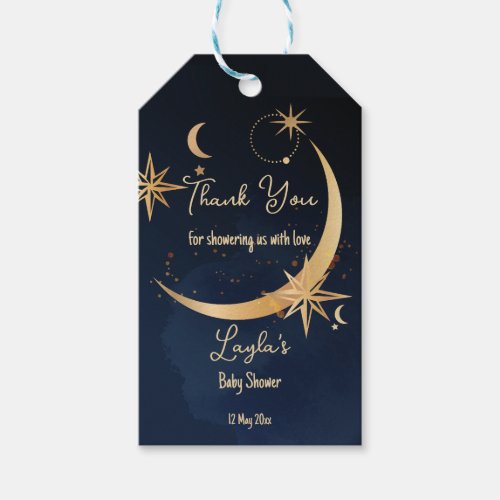 Over the moon celestial sky baby shower gift tags