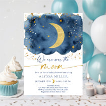 Over the Moon Cloud Stars Boy Baby Shower Invitation