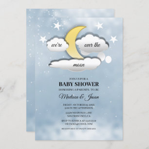 Over The Moon Clouds and Stars Baby Shower Invitation