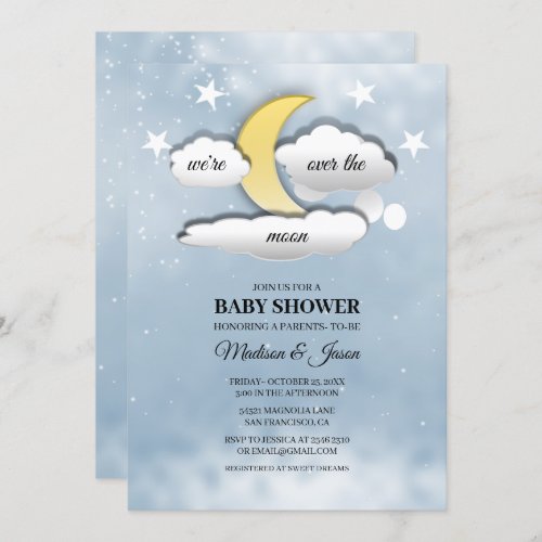 Over The Moon Clouds and Stars Invitation