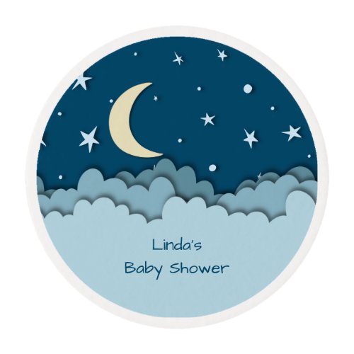Over the Moon Cloudy Sky with Stars Baby Shower Edible Frosting Rounds