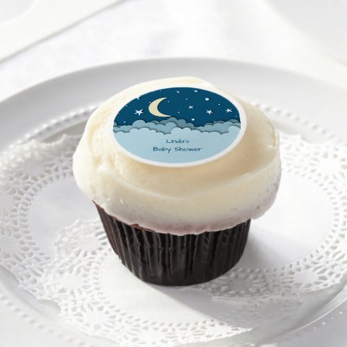 Over the Moon Cloudy Sky with Stars Baby Shower Edible Frosting Rounds