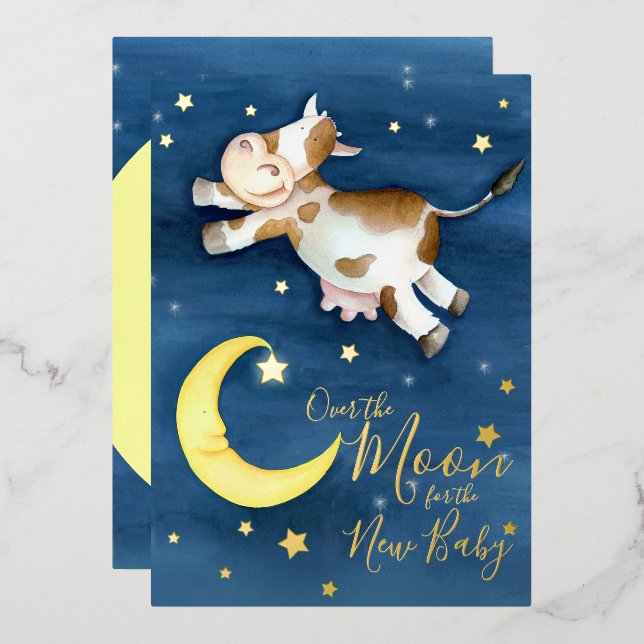 Over the moon cow jump baby shower foil invitation (Front/Back)
