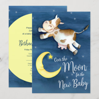 Over the moon cow jump baby shower invitation