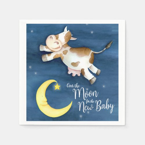 Over the moon cow jump baby shower napkins