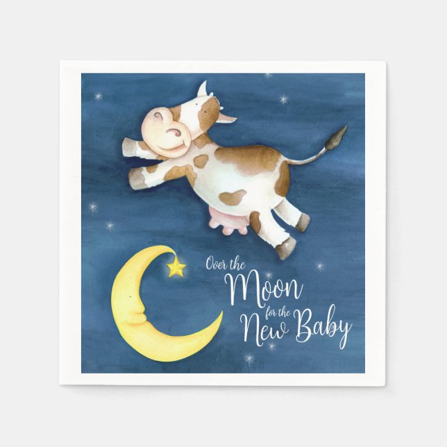 Over the moon cow jump baby shower napkins (Front)
