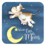 Over the moon cow jump new baby square sticker