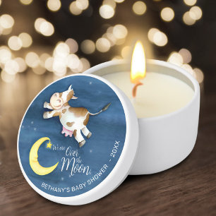 Over the moon cow jump watercolor baby shower mini candle favors
