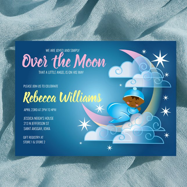 Over The Moon Cradled Baby Shower - Darker Skin   Invitation (Over The Moon Cradled Baby Shower - Darker Skin Invitation)
