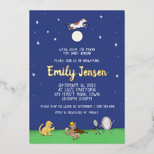 Over The Moon Custom Foil Baby Shower Invitation Foil Invitation