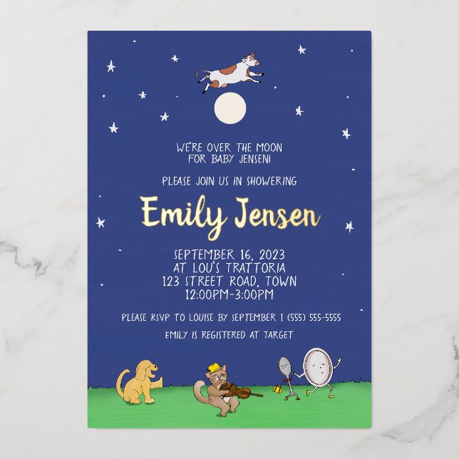 Over The Moon Custom Foil Baby Shower Invitation Foil Invitation (Front)