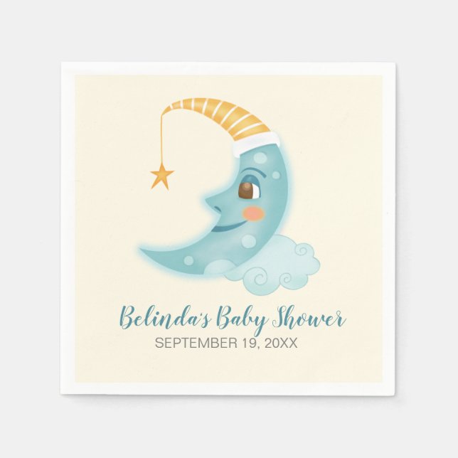 Over the Moon Cute Boy Baby Shower Napkins (Front)