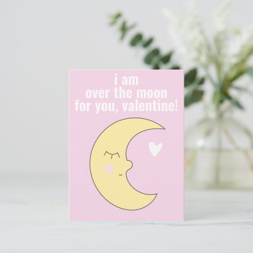 Over the Moon _ Cute Classroom Valentines Day Postcard
