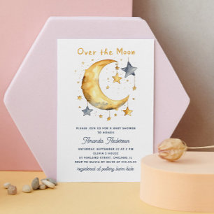 Over the moon. Cute whimsical stars baby shower Invitation