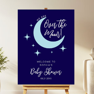 Over the Moon Dark Blue Baby Shower Welcome Sign
