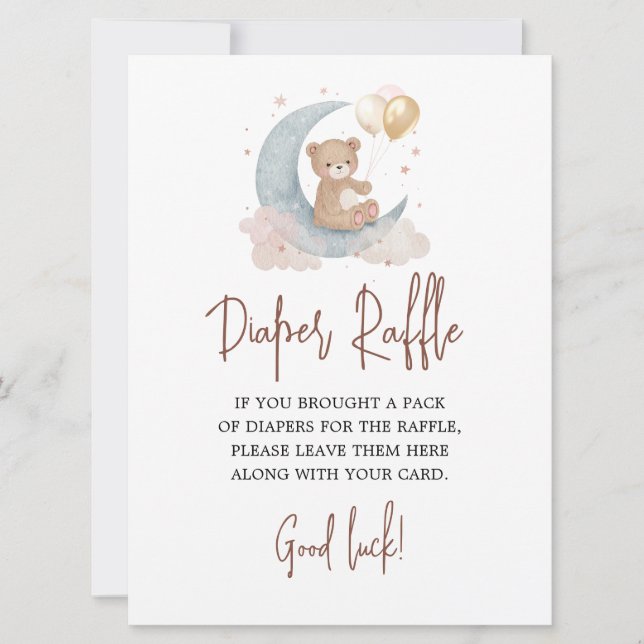 Over the Moon Diaper Raffle Game Card Teddy Bear (Front)