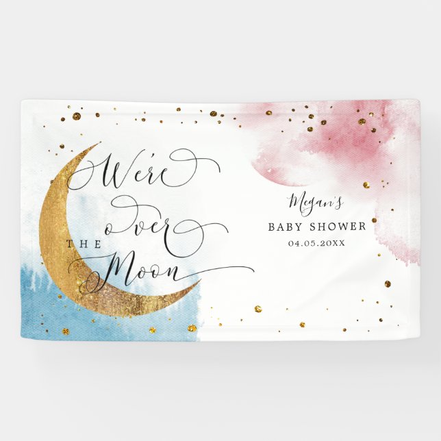 Over The Moon Dreamy Blue & Pink Baby Shower   Banner (Horizontal)