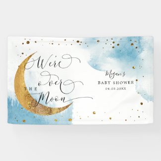 Over The Moon Dreamy Blue Sky Baby Shower  Banner