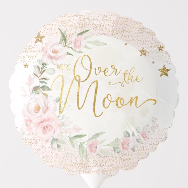 Over the Moon Dreamy Blush Gold Girl Baby Shower Balloon (Front)