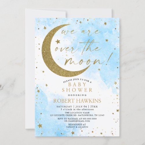 Over the Moon Dreamy Boy Baby Shower Invitation