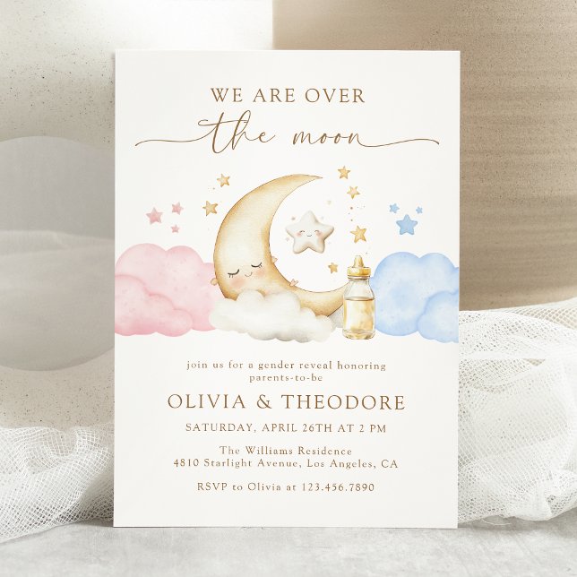 Over the Moon Dreamy Celestial Gender Reveal Party Invitation (Creator Uploaded)