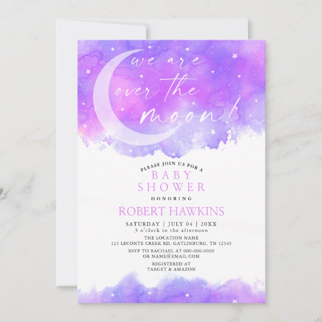 Over the Moon Dreamy Girl Baby Shower Invitation (Front)