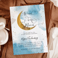 Over the Moon Dreamy Gold Boy Baby Shower Invitati