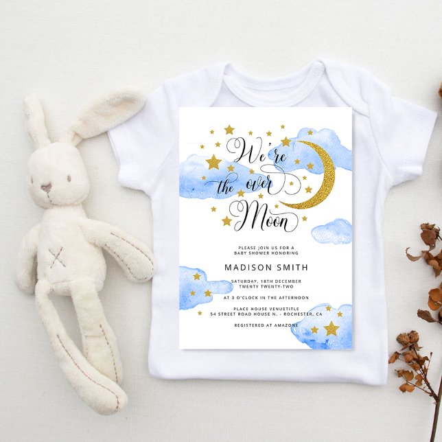 Over the Moon Dreamy Gold Boy Baby Shower Invitation (Creator Uploaded)