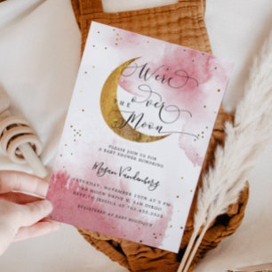 Over the Moon Dreamy Gold Girl Baby Shower Invitation