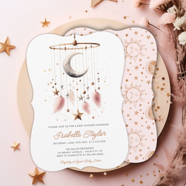 Over the Moon Dreamy Gold Girl Baby Shower Invitation (Over the Moon Dreamy Gold Girl Baby Shower Invitation)
