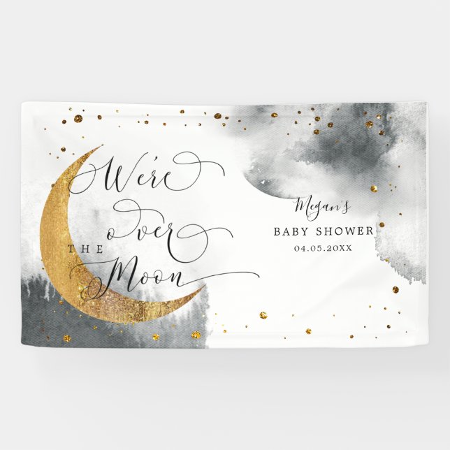 Over The Moon Dreamy Gray Sky Baby Shower  Banner (Horizontal)
