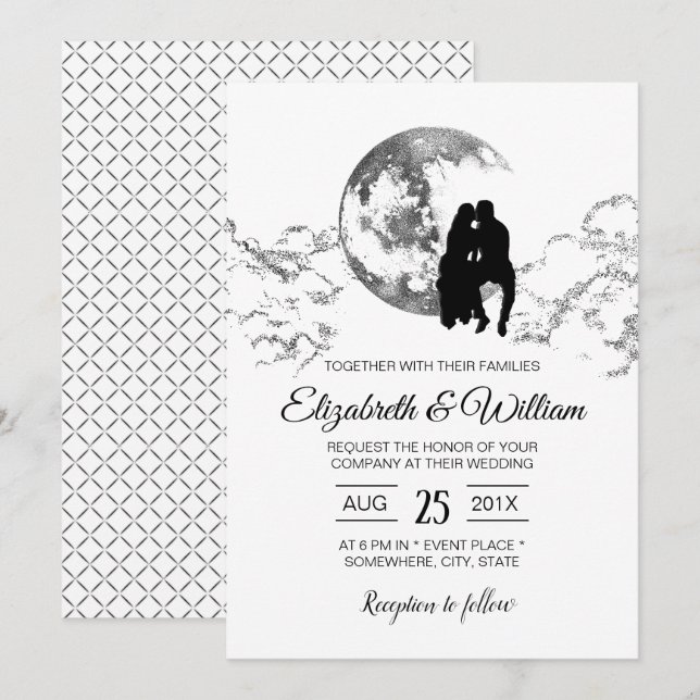 Over the Moon Elegant Wedding Invitation (Front/Back)